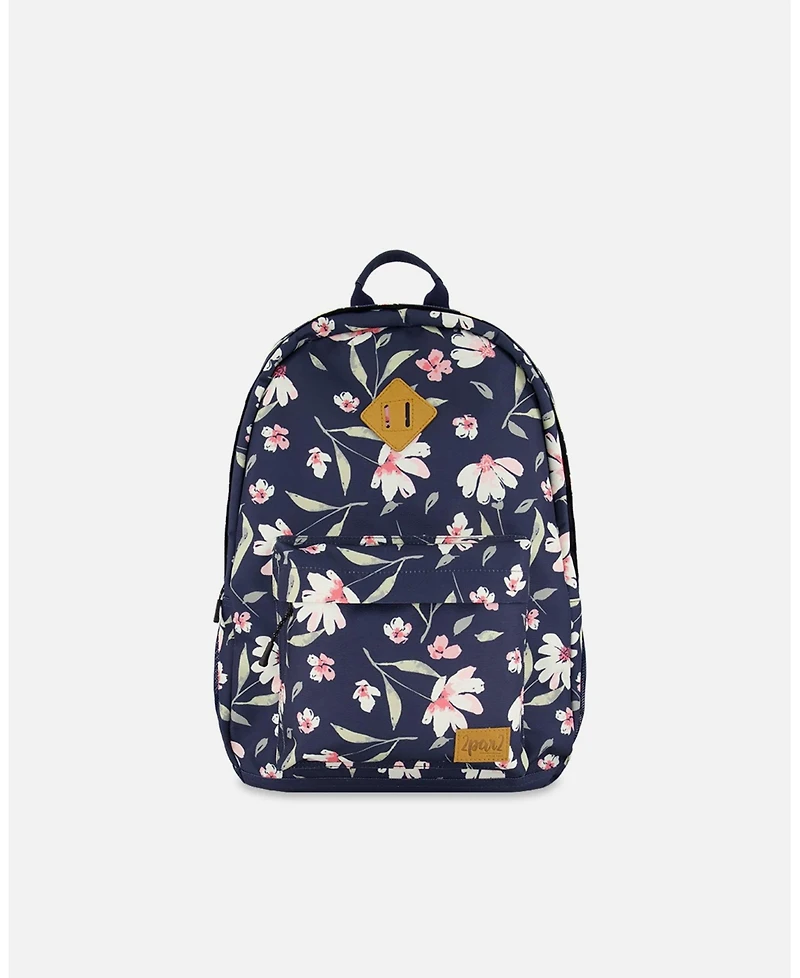 Deux par Deux Girl Kids Backpack Navy Flower Print - Toddler|Child