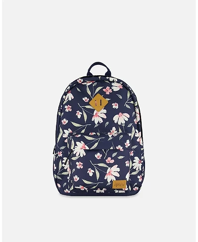Deux par Deux Girl Kids Backpack Navy Flower Print - Toddler|Child
