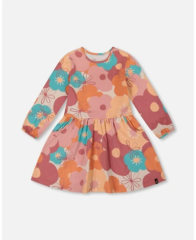 Deux par Deux Toddler Girls Cotton Dress with Coral Flowers - Toddler|Child
