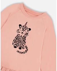 Deux par Girl Long Bi-Material Top Dusty Pink with Mesh Ruffle Hem and Leopard Print - Toddler|Child