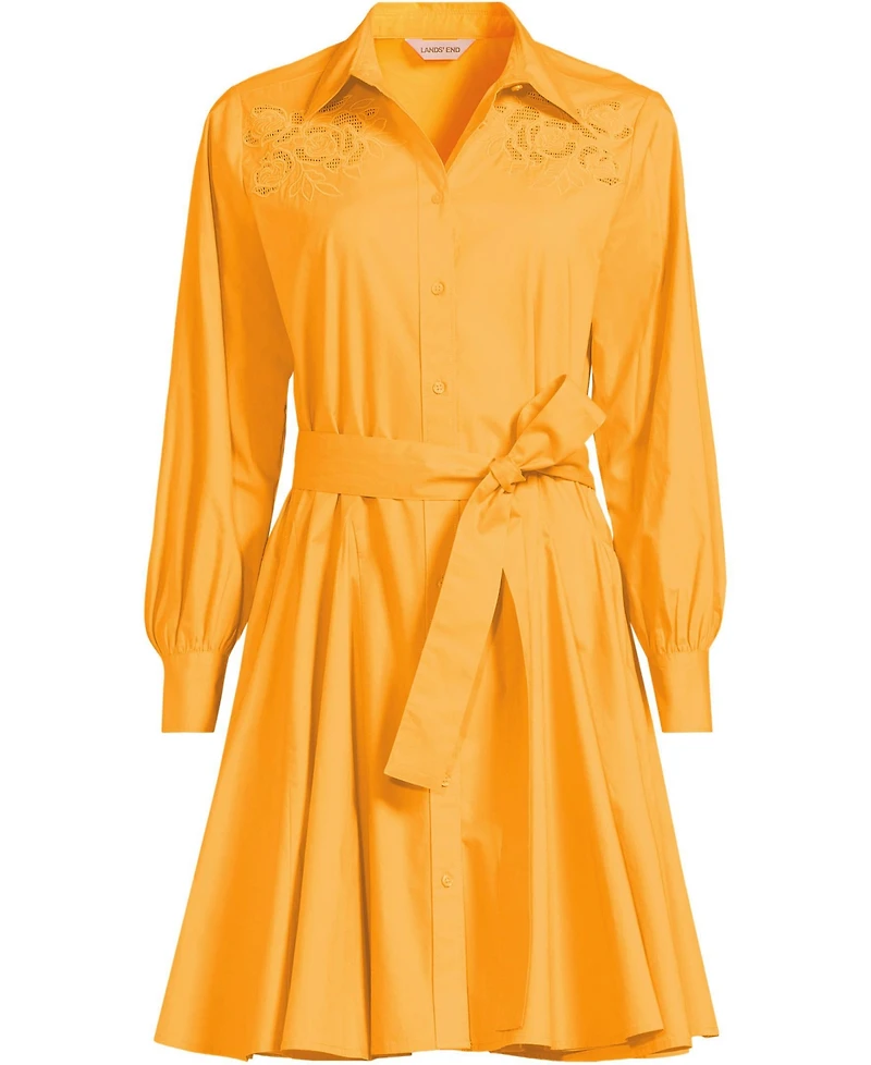 Lands' End Women's Embroidered Poplin Button Front Dress with Godets