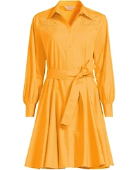Lands' End Women's Embroidered Poplin Button Front Dress with Godets