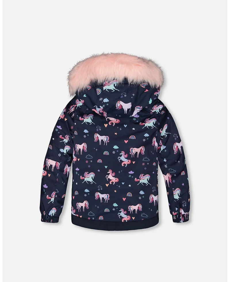 Deux par Toddler Girls Two-Piece Play Snowsuit with Printed Jacket and Solid Pant Candy Pink - Toddler|Child