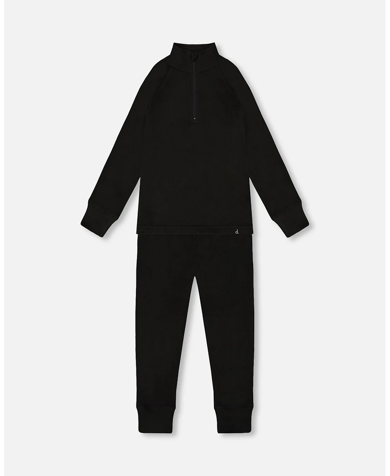 Deux par Kids Unisex Two-Piece Thermal Underwear Set Black