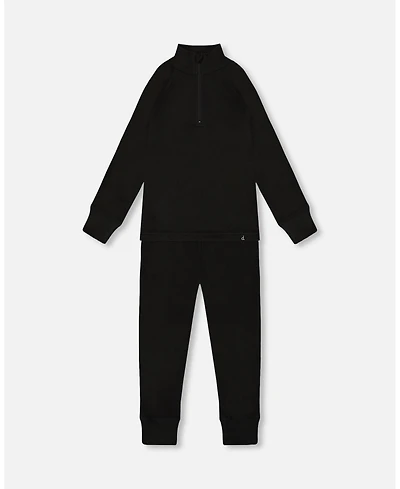 Deux par Kids Unisex Two-Piece Thermal Underwear Set Black