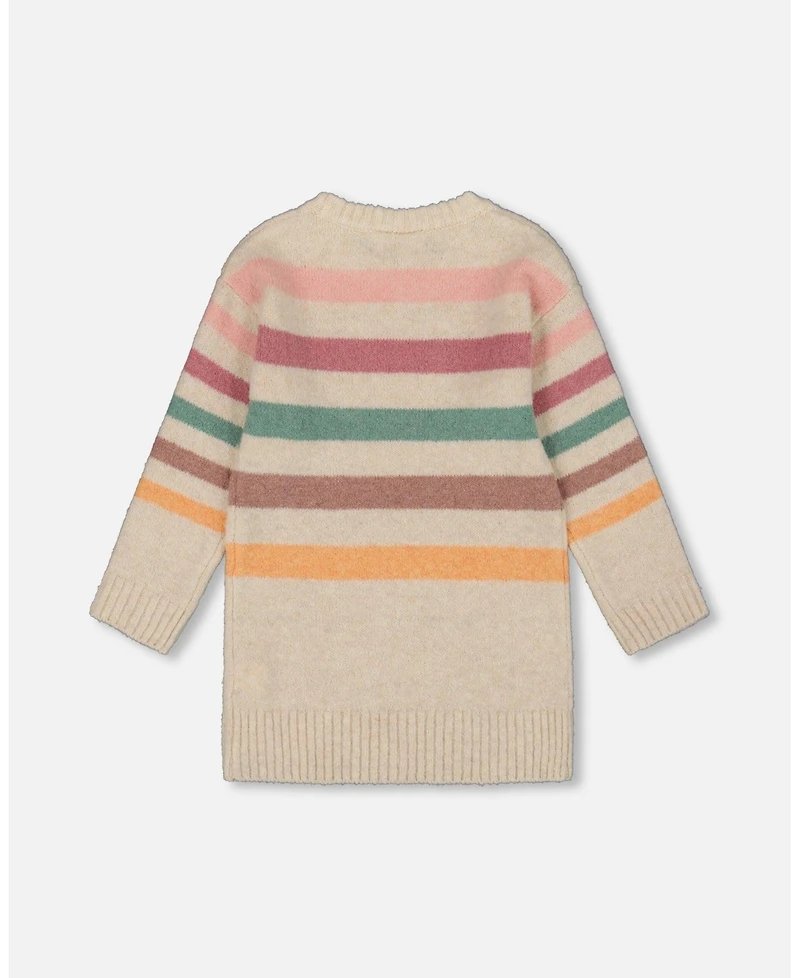 Deux par Big Girls Knitted Tunic Off-White with Stripes