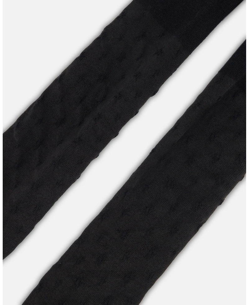 Deux par Baby Girl Knit Tights Black with Tone-On-Tone Star Pattern 