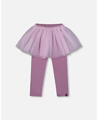 Deux par Girl Leggings with Tulle Skirt Purple Gray