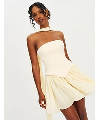 Miss Circle Women's Valentina Butter Yellow Boned Curve Edge Peplum Mini Dress