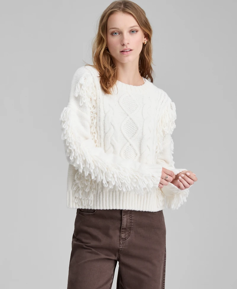 And Now This Women's Fringed Cable-Knit Crewneck Sweater, Macy's Exclusive