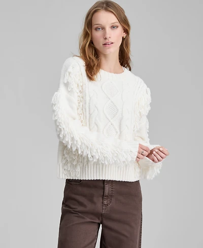 And Now This Women's Fringed Cable-Knit Crewneck Sweater, Macy's Exclusive
