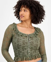 And Now This Women's Ruffle-Trim Stretch-Lace Crop Top, Macy's Exclusive