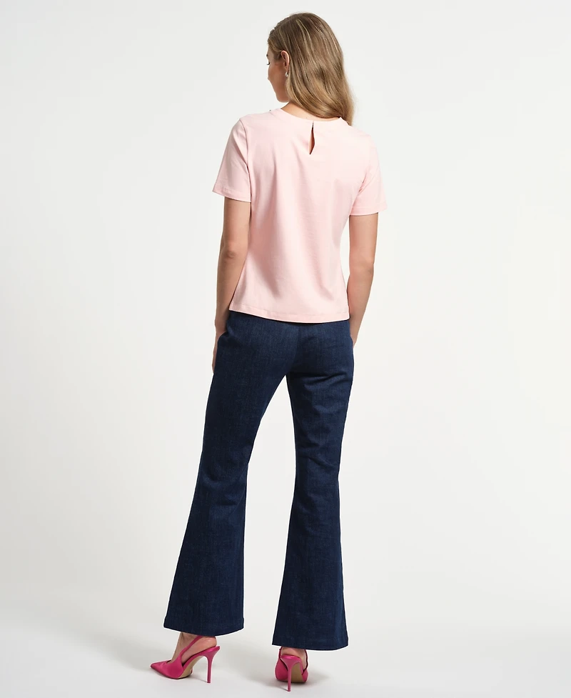 Isaac Mizrahi Women's Crystal Bow Neck T-Shirt