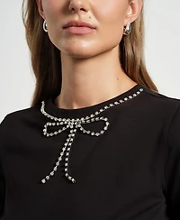 Isaac Mizrahi Women's Crystal Bow Neck T-Shirt