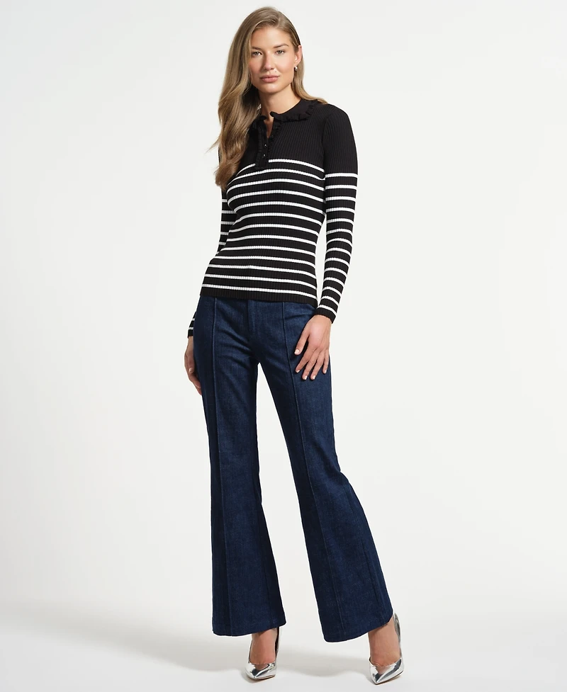 Isaac Mizrahi Women's Ruffle Neck Henley Sweater