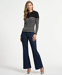 Isaac Mizrahi Women's Ruffle Neck Henley Sweater