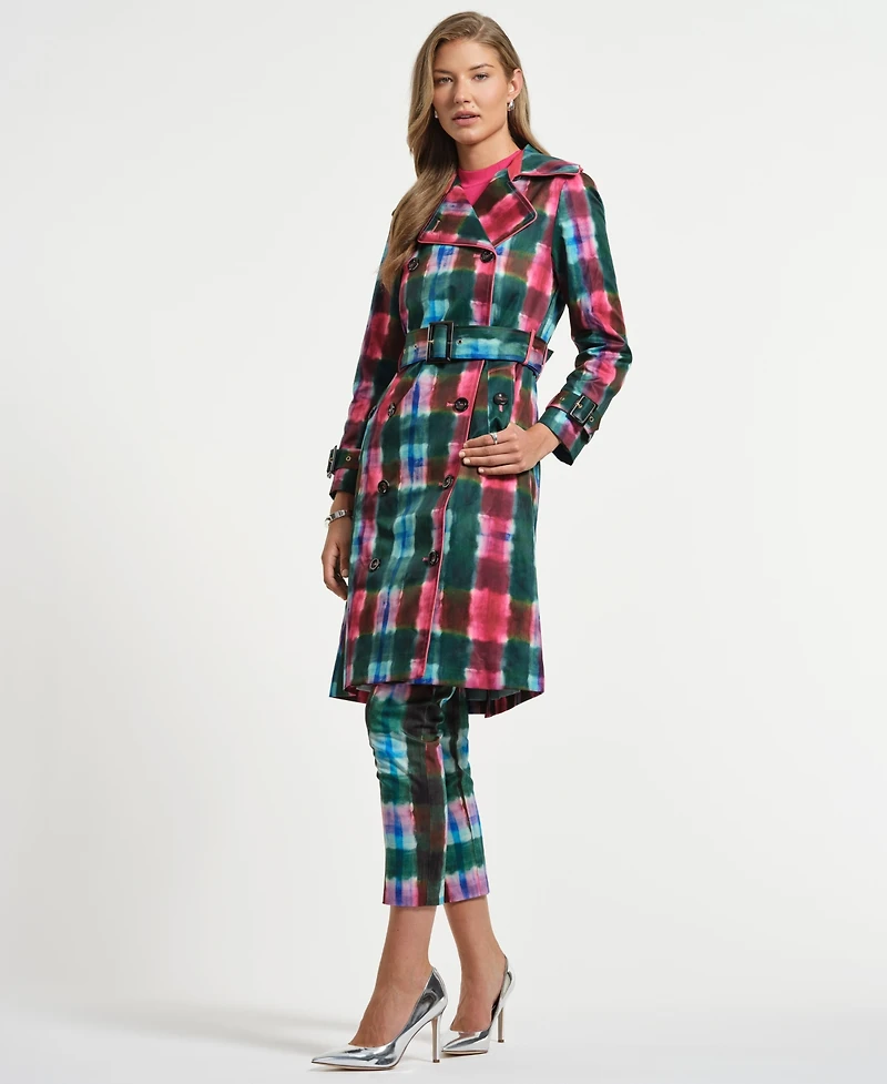 Isaac Mizrahi Women's Plaid Trench Coat