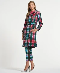 Isaac Mizrahi Women's Plaid Trench Coat