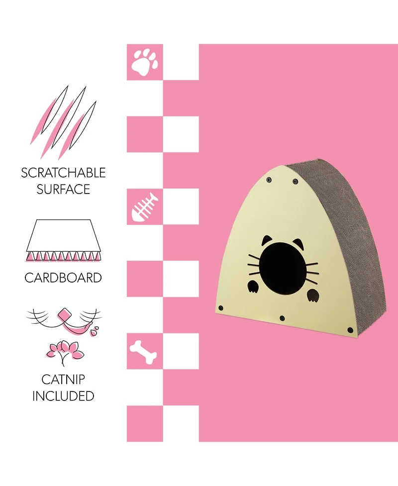The Licker Store Koko 19" Modern Cardboard Triangle Cat Cave Scratcher with Catnip, Almond
