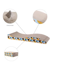 The Licker Store Eero 32" Modern Cardboard Foldable Lounge Cat Scratcher with Catnip, Blue/Orange