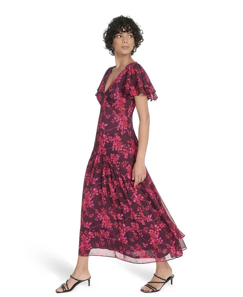 Tommy Hilfiger Women's Flutter Sleeve V-Neck Dress