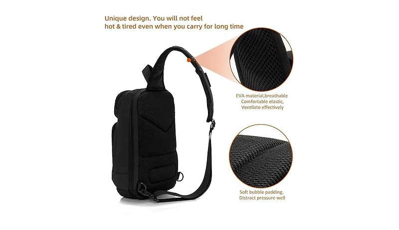 14 inch Sling Bag for Men,Black Crossbody Bag with Usb Charging Port Fits 10.2inch iPad, Casual
