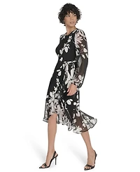 Tommy Hilfiger Petite Long-Sleeve Chiffon Combo Midi Dress
