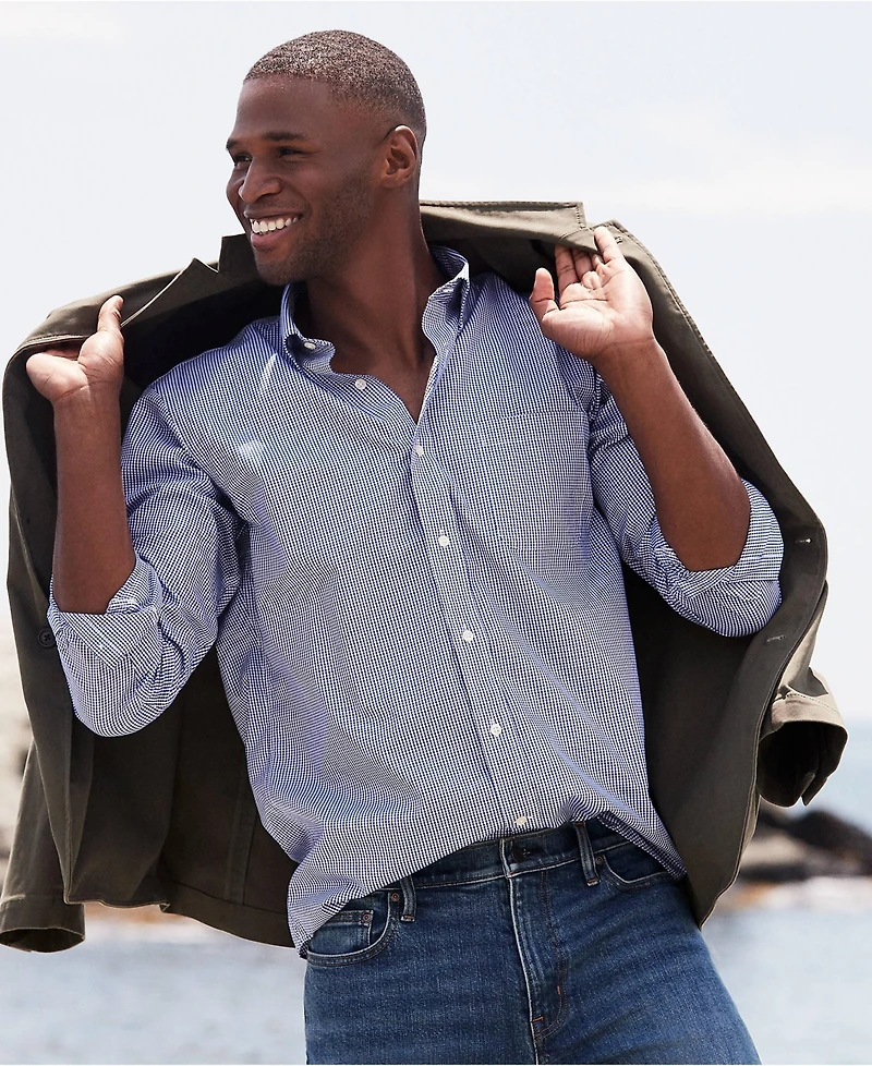 Lands' End Big & Tall Traditional Fit Pattern No Iron Supima Pinpoint Buttondown Collar Dress Shirt