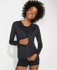 Lands' End Women's SunShade Upf 50 Long Sleeve Hooded Full Zip Rash Guard