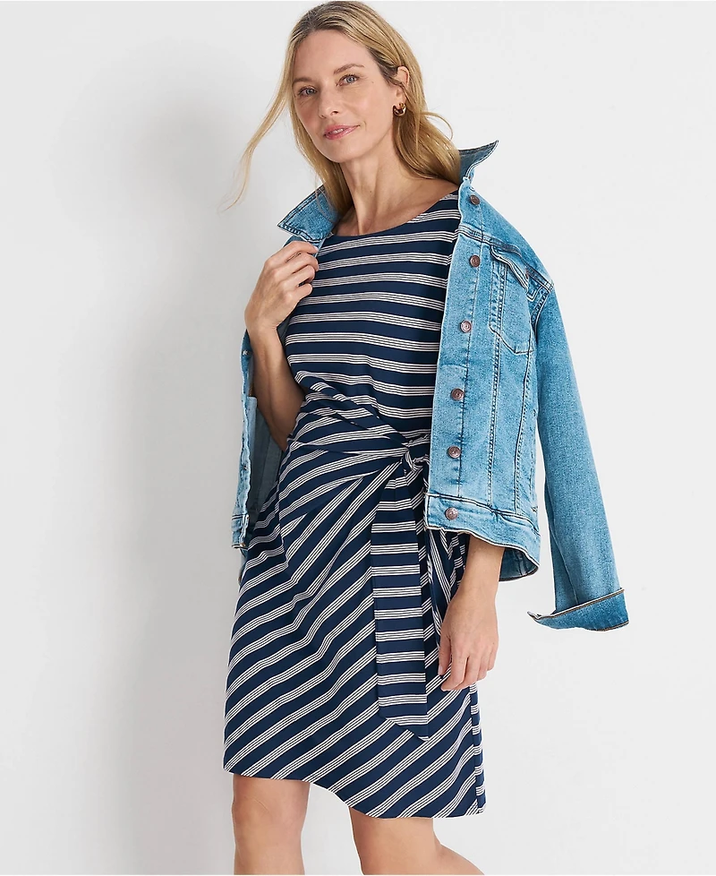 Lands' End Women's Short Sleeve Cotton Modal Wrap Above the Knee Dress