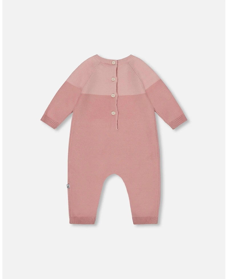 Deux par Baby Girls Knitted Bi-Color Cat Romper Old Pink