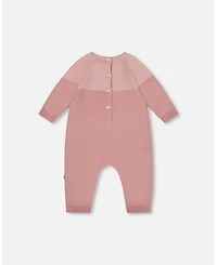 Deux par Baby Girls Knitted Bi-Color Cat Romper Old Pink