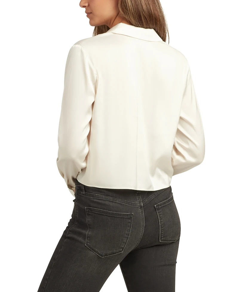 Bcx Juniors Long-Sleeve Tie-Hem Satin Top
