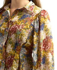 Bcx Juniors Printed Long-Bubble-Sleeve Button-Front Top