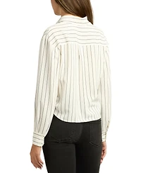 Bcx Juniors Stripe Long-Sleeve Button-Front Top