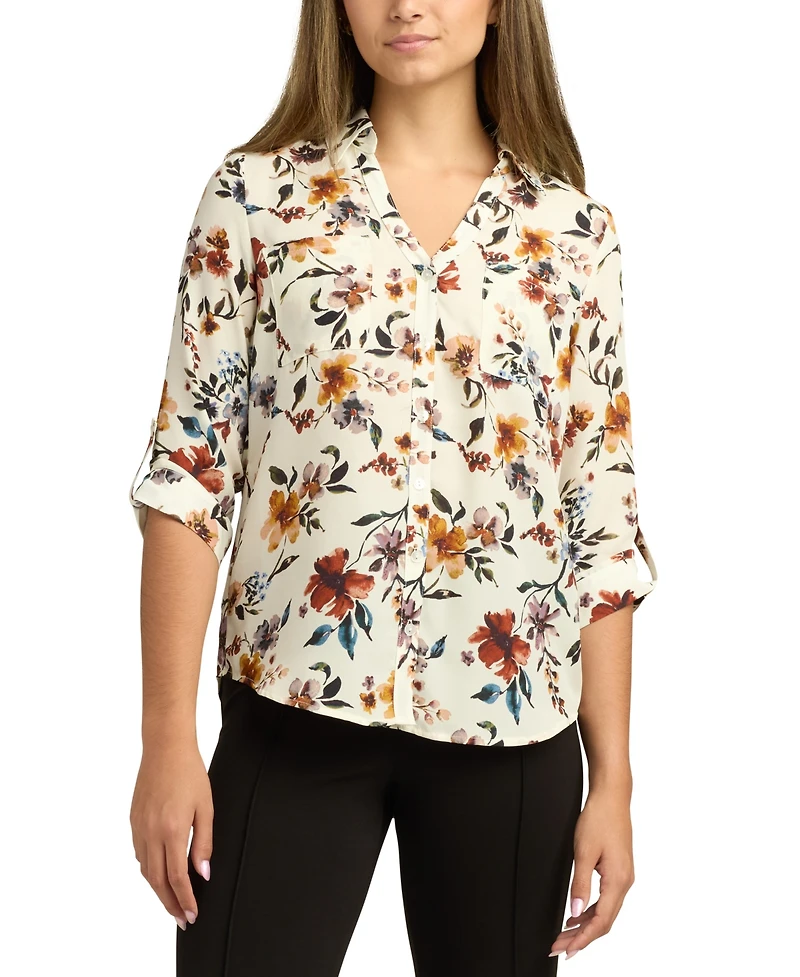 Bcx Juniors Printed Dobby-Collar 3/4-Sleeve Top