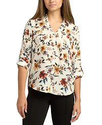 Bcx Juniors Printed Dobby-Collar 3/4-Sleeve Top