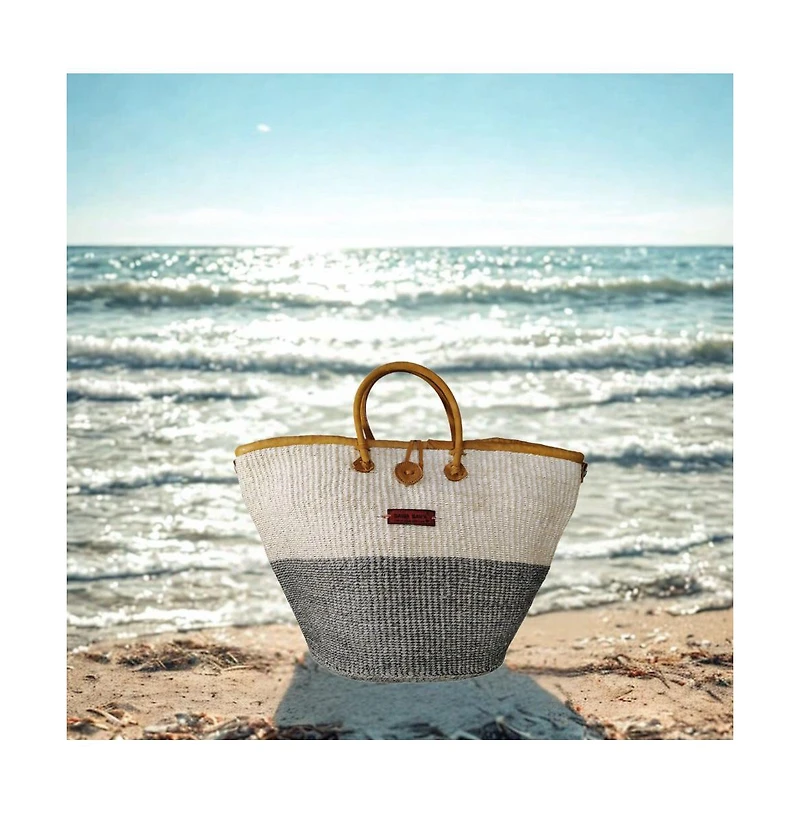 Ash and Ivory Wisdom Handmade Sisal Straw Basket Tote Bag