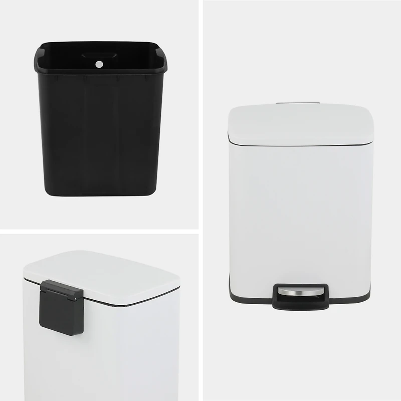 Mega Casa 5.3 Gal./20 Liter Rectangular Stainless-Steel-Made Matt White step-on Trash Can for kitchen