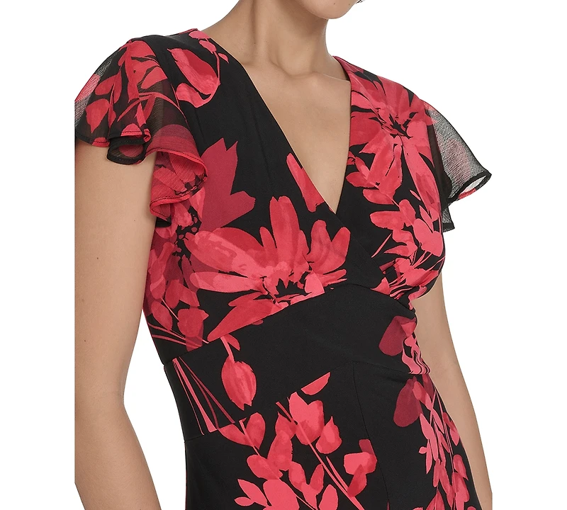Tommy Hilfiger Women's Flutter Sleeve Chiffon Dress