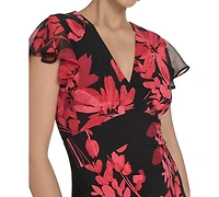 Tommy Hilfiger Women's Flutter Sleeve Chiffon Dress