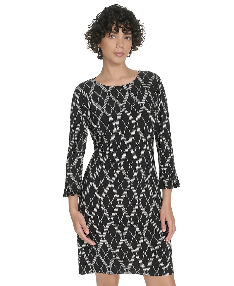 Tommy Hilfiger Women's Pleat Cuff Lacross Argyl Dress
