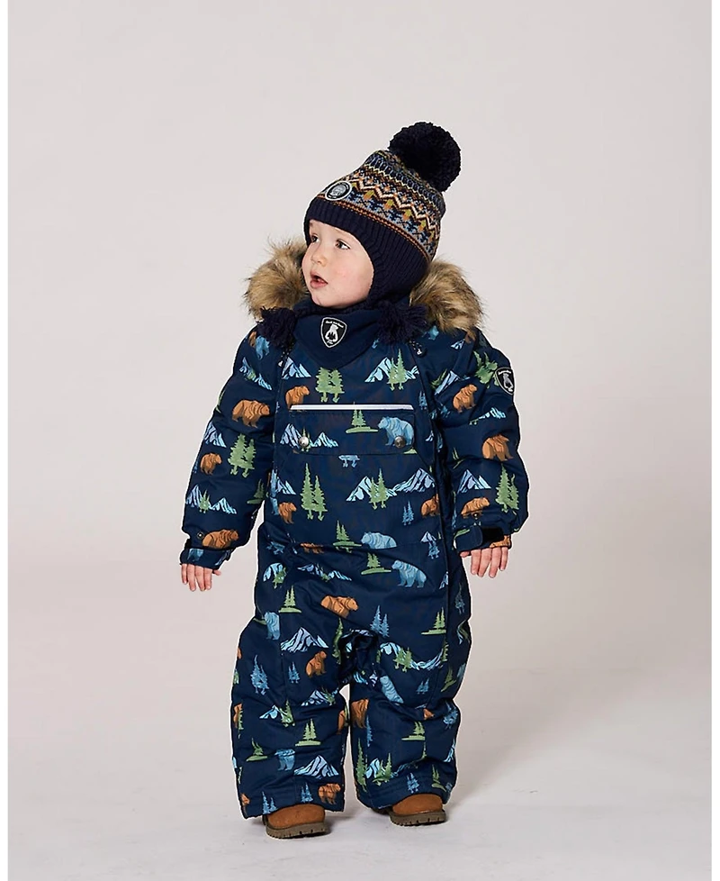 Deux par Baby Boy One-Piece Play Snowsuit Designed for Car Seat Navy Animal Print - Baby|Toddler