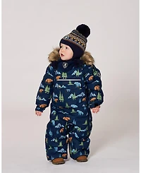 Deux par Baby Boy One-Piece Play Snowsuit Designed for Car Seat Navy Animal Print - Baby|Toddler