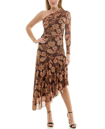 Taylor Women's One-Shoulder Asymmetric Mesh Dress