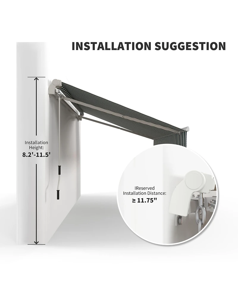 Outsunny 12' x 10' Outdoor Patio Manual Retractable Exterior Window Awning