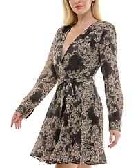 Taylor Women's Long-Sleeve Jacquard A-Line Wrap Dress