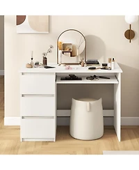 Mecale Computer Desk with Power Outlet Keyboard Tray and 3 Large Drawers