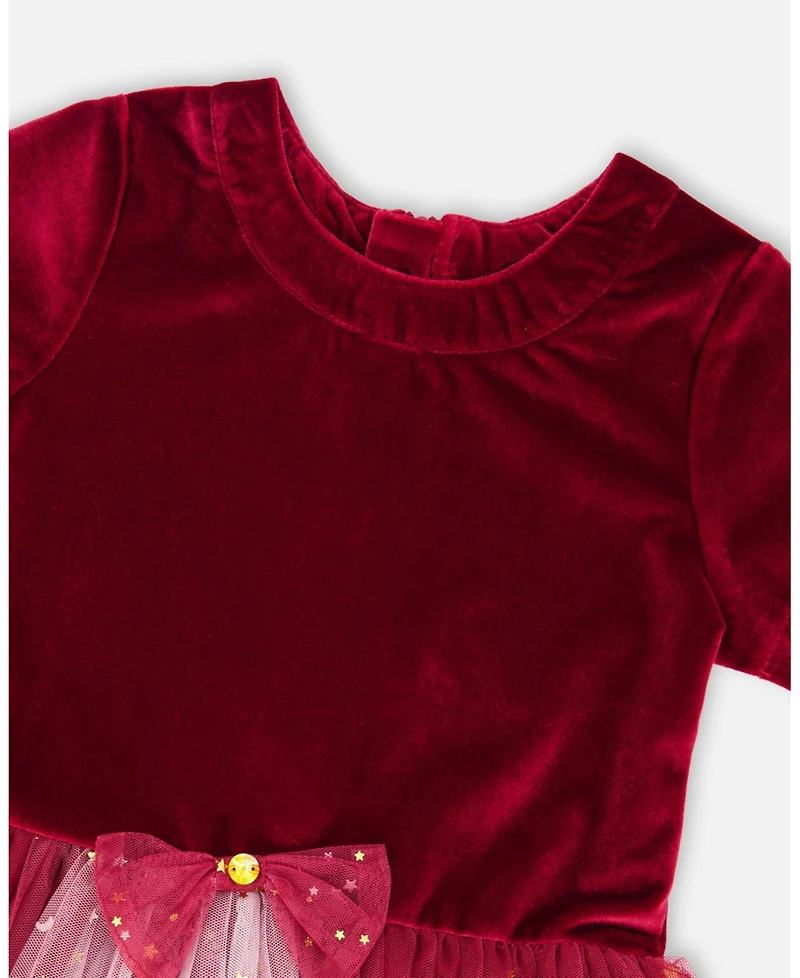 Deux par Girl Bi-Material Short Sleeve Party Dress Red