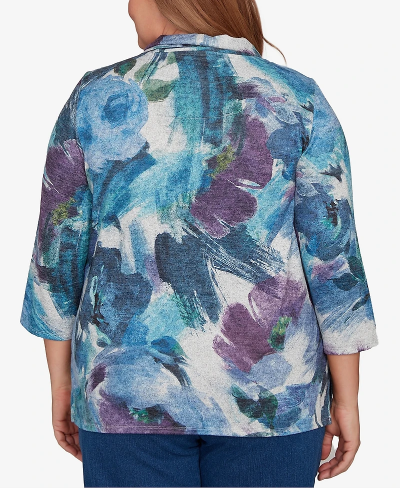Alfred Dunner Plus Classic Floral Brushstroke Mock Neck Top
